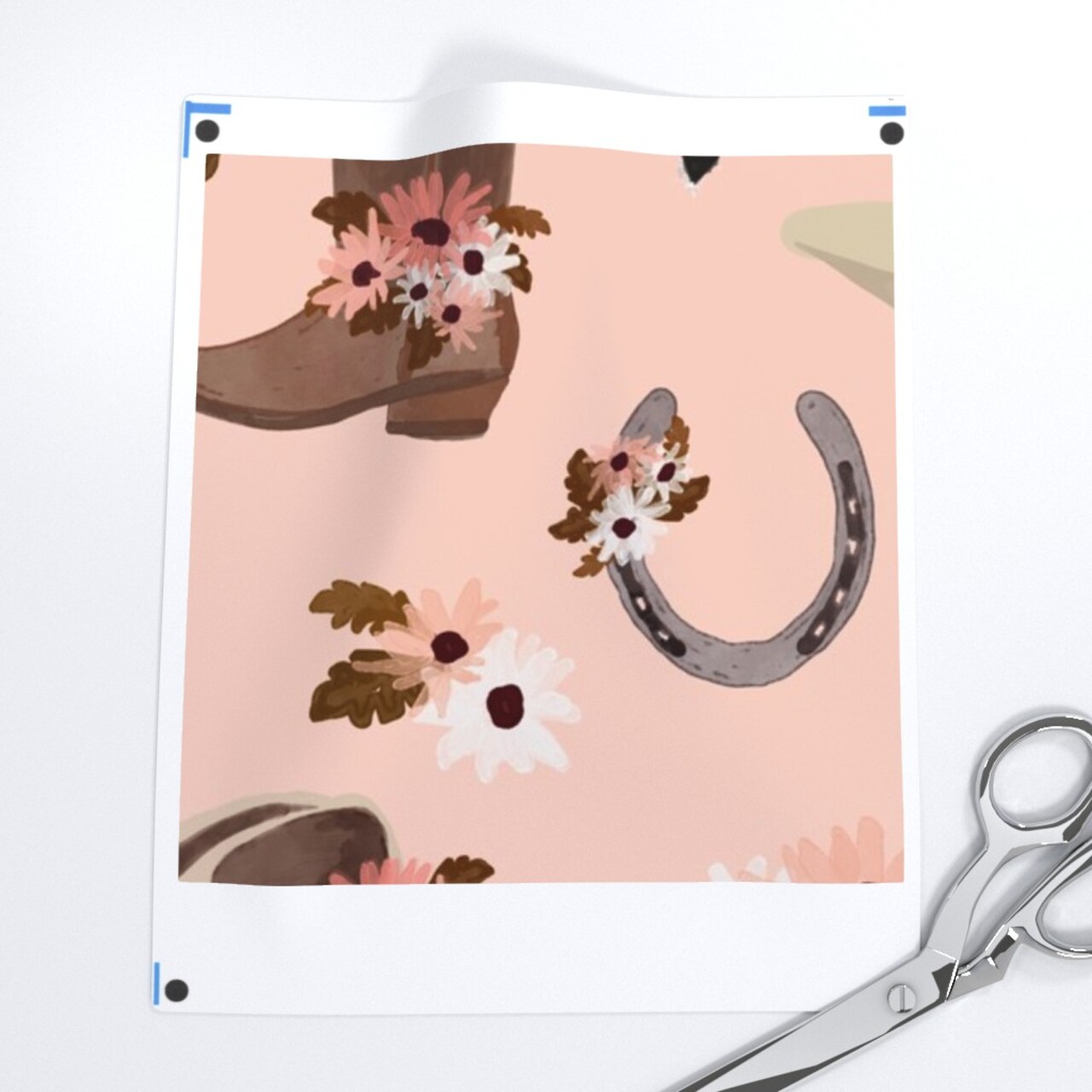 Cowgirl Western Country Floral Horses Horseshoe Cowboy Hat Country Girl Horse Girl Pink White Flowers Country Boots Rustic Farm Custom Printed Fabric by Spoonflower Various Fabrics by the Yard or Fat Quarter